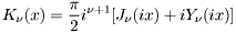\[ K_{\nu}(x) = \frac{\pi}{2} i^{\nu+1} [J_{\nu}(ix) + i Y_{\nu}(ix)] \]