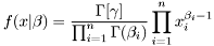 \[ f(x|\beta) = \frac{\Gamma[\gamma]}{\prod_{i=1}^{n}\Gamma(\beta_i)} \prod_{i=1}^{n}x_i^{\beta_i-1} \]