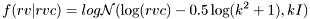 \[ f(rv|rvc) = log\mathcal{N}( \log(rvc)-0.5\log(k^2+1), k I) \]